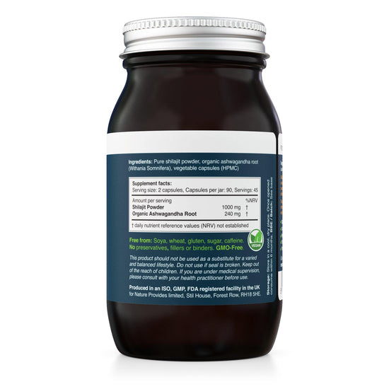 Ayurvedic Shilajit (1000mg) and Organic Ashwagandha Root - 90 Vegan Capsules - Nature Provides