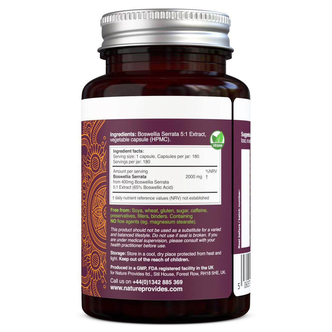 Boswellia Serrata 5:1 Extract 2000mg | 65% Standardised Boswellic Acid - 180 Vegan Capsules - Nature Provides