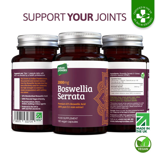Boswellia Serrata 5:1 Extract 2000mg | 65% Standardised Boswellic Acid - 180 Vegan Capsules - Nature Provides