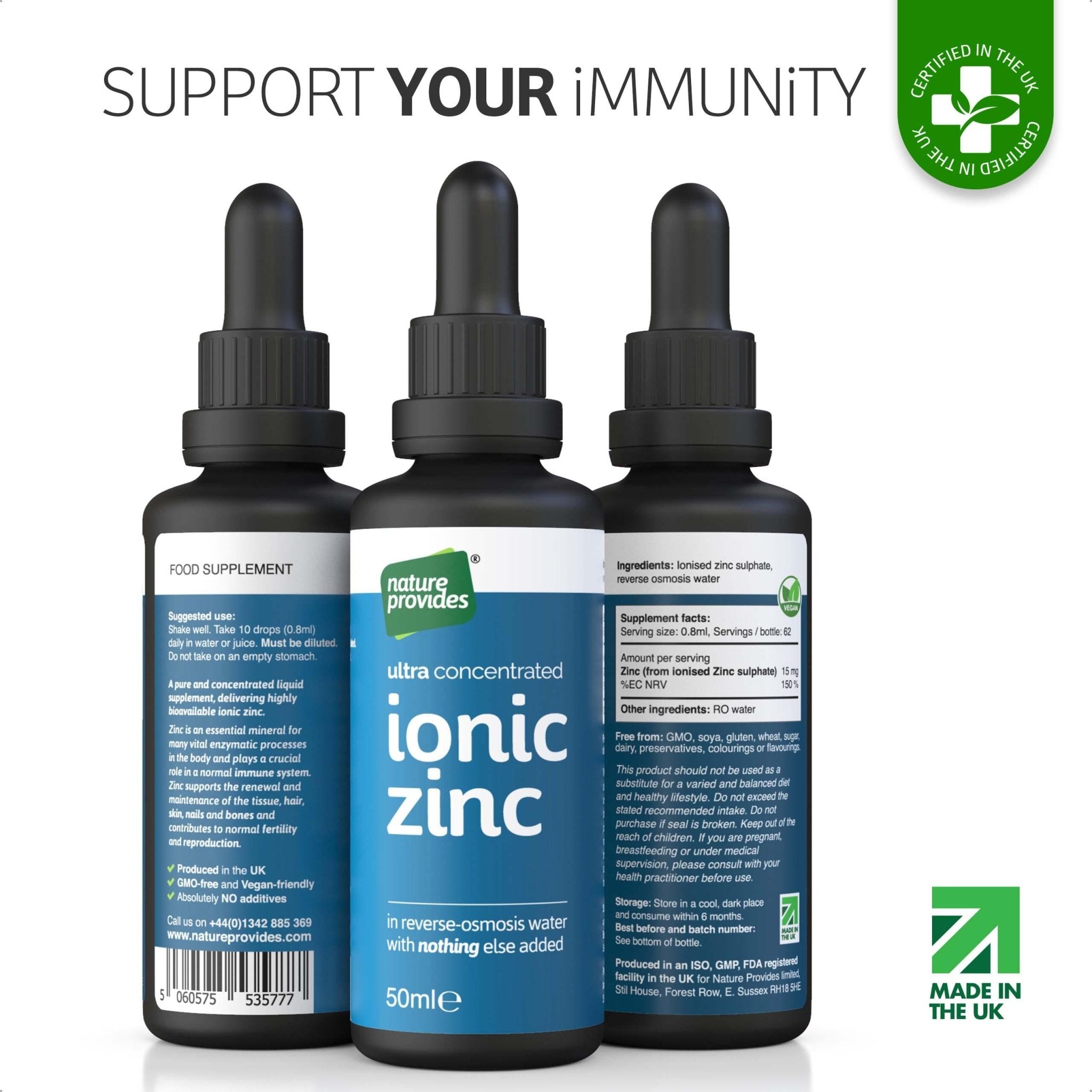 Ultra Concentrated Liquid Ionic Zinc Sulphate (15mg) - 50ml - Nature Provides