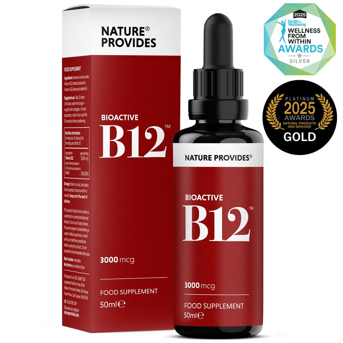 Naturen ger flytande vitamin B12 (Bioactive B12, 3000 mcg) Tillverkad i Storbritannien - 50ml