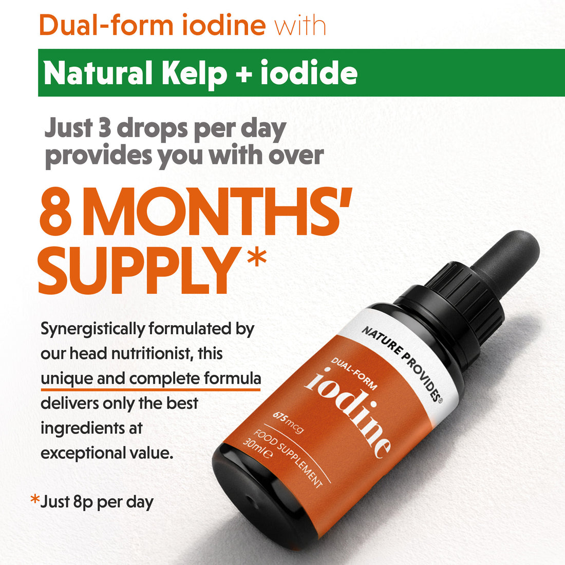 Jod i två former (675 mcg) extraherad från naturlig kelp - 30 ml