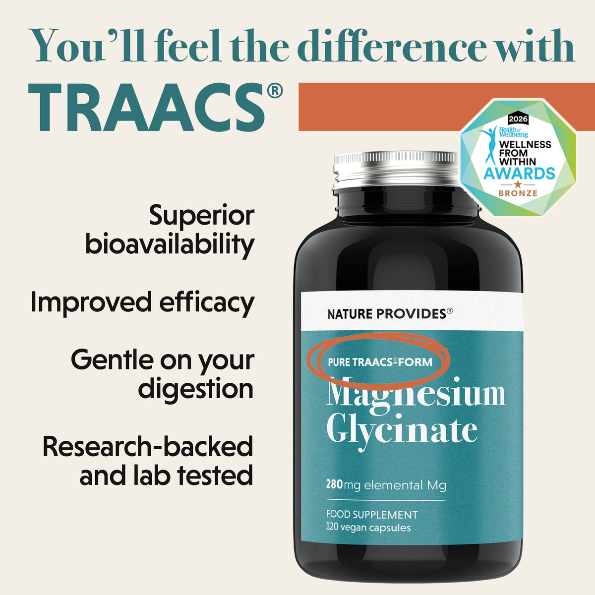 TRAACS® Magnesiumglycinat (240mg) - 120 Kapslar