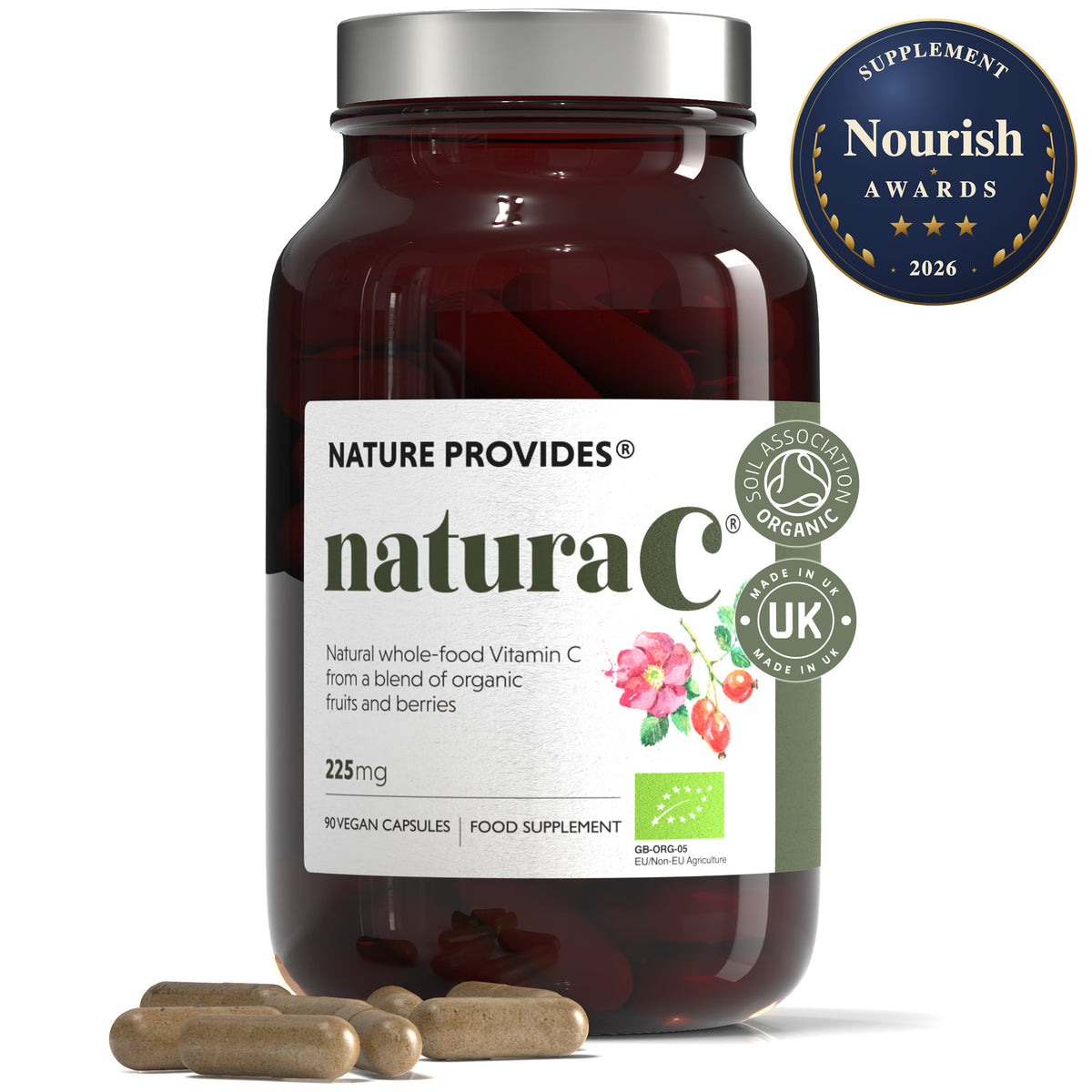 naturaC® (225mg) Ekologiskt Helt Livsmedels Vitamin C - 90 Kapslar