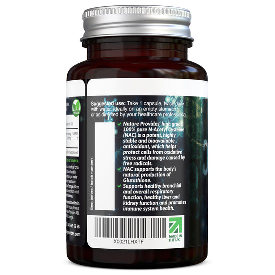 NAC N - Acetyl Cysteine (Free - form and 100% Pure) Made in UK - Nature Provides