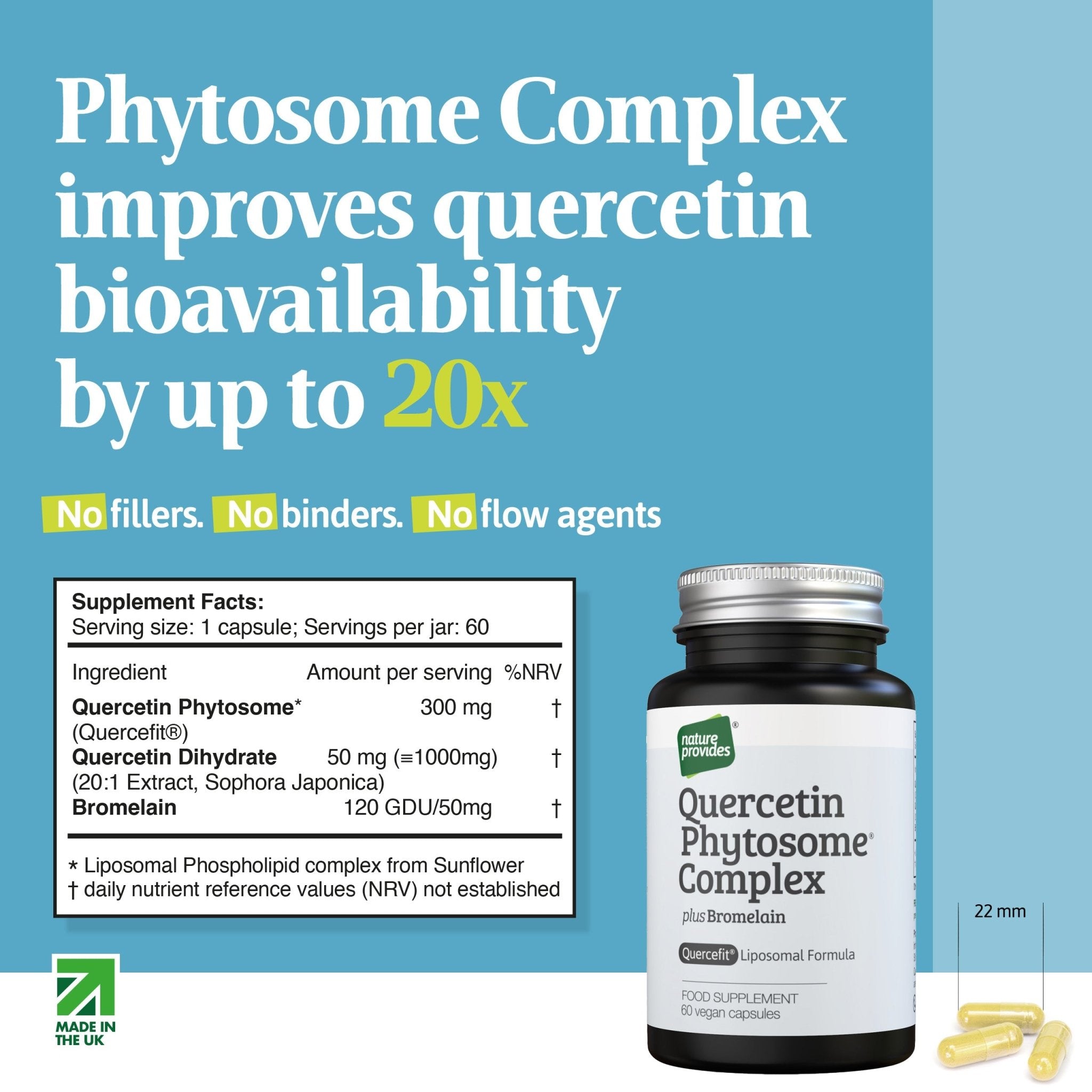 Quercetin Phytosome® Complex with Bromelain, 100% Pure, Liposomal Formula - 60 Vegan Capsules - Nature Provides